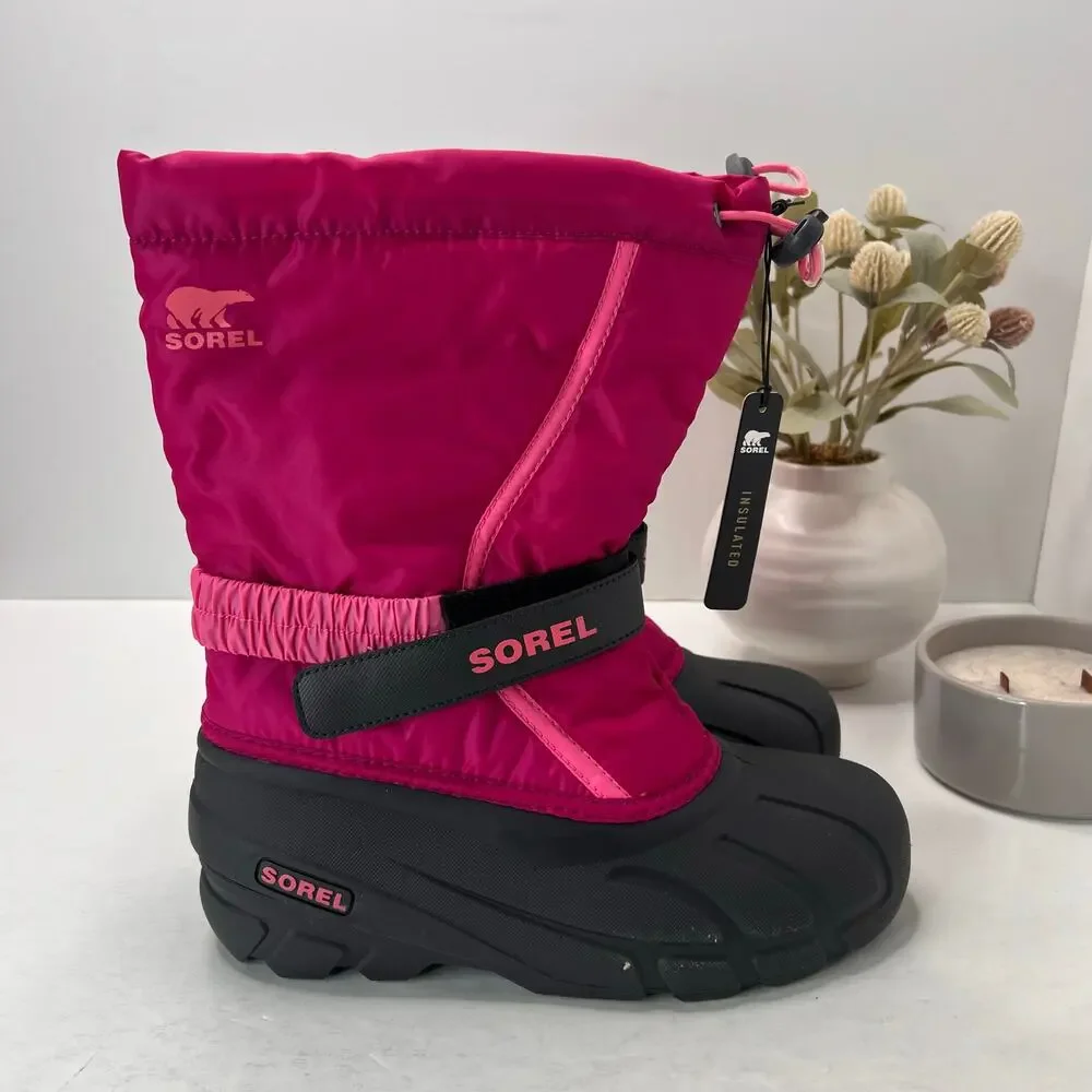 Sorel Flurry Adjustable Insulated Colorblock Boots Deep Blush NY5192-684 Girl 6